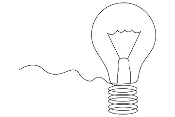 Wall Mural - Continuous one simple single line art of light bulb with heart icon outline vector

