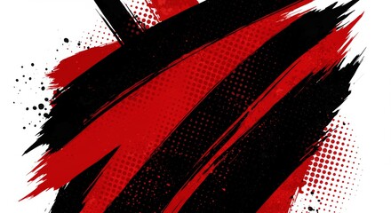 Wall Mural - black and red abstract background with brushstroke and halftone style