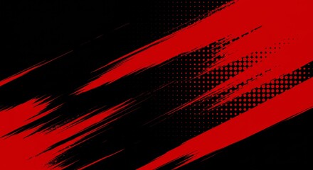 Wall Mural - black and red abstract background with brushstroke and halftone style