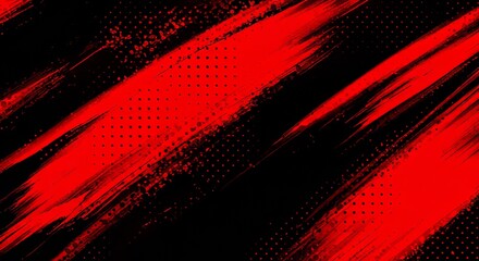 Wall Mural - black and red abstract background with brushstroke and halftone style