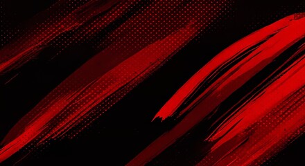 Wall Mural - black and red abstract background with brushstroke and halftone style