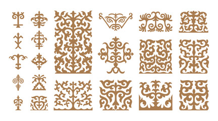 Wall Mural - vector set of geometric ornaments in kazakh style. traditional pattern for decoration of textile, ho