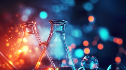 Wall Mural - science lab: glass flasks and beakers in a vivid experiment