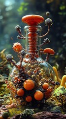 Wall Mural - surreal glass bottle with fantasy organisms