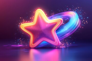 Canvas Print - neon starburst: glowing star with vibrant swirl and sparkle