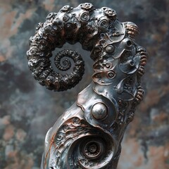 Canvas Print - abstract metal spiral sculpture: biomechanical art