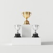 © mas - Three awards on a white pedestal, achievement, competition, winners