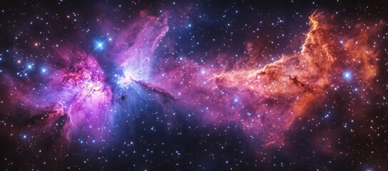 Wall Mural - a colorful galaxy with a purple and orange cloud. a stunning nebula in the universe, with stars and 