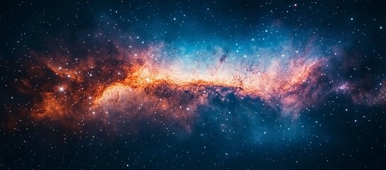 Wall Mural - a starry sky with a blue and orange line. a stunning nebula in the universe, with stars and dust clo