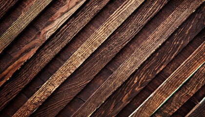 Poster - close-up of dark brown wooden planks with burnt texture, diagonal lines pattern, ideal for rustic background and design projects

