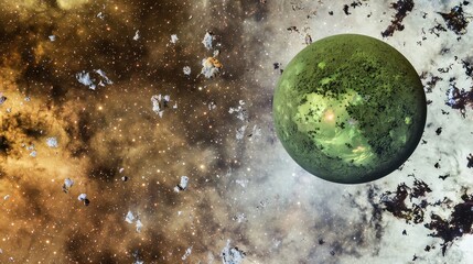 Wall Mural - a vibrant green planet nestled within a colorful nebula in a breathtaking intergalactic scene of won