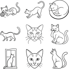 Naklejka na meble Nine Adorable Cat Illustrations Playful, Sleeping, and Posing
