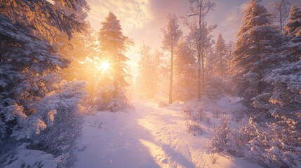 Wall Mural - Snowy Trees with Sunlight