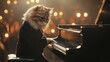 © saxcano - Pet occupational theme, occupational theme featuring pets in professional roles, creative pet occupational theme with pets in diverse careers. A cat plays piano in a dramatic performance.