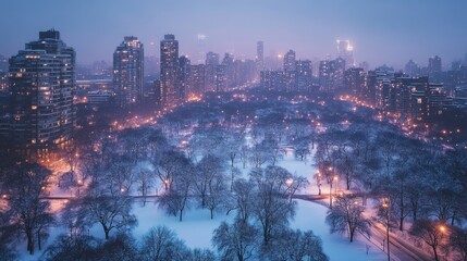 Wall Mural - snowy city night view