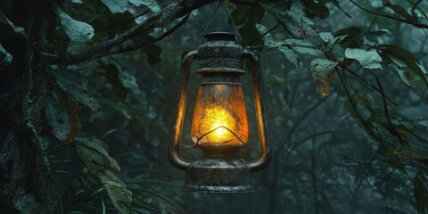 Wall Mural - lantern in forest