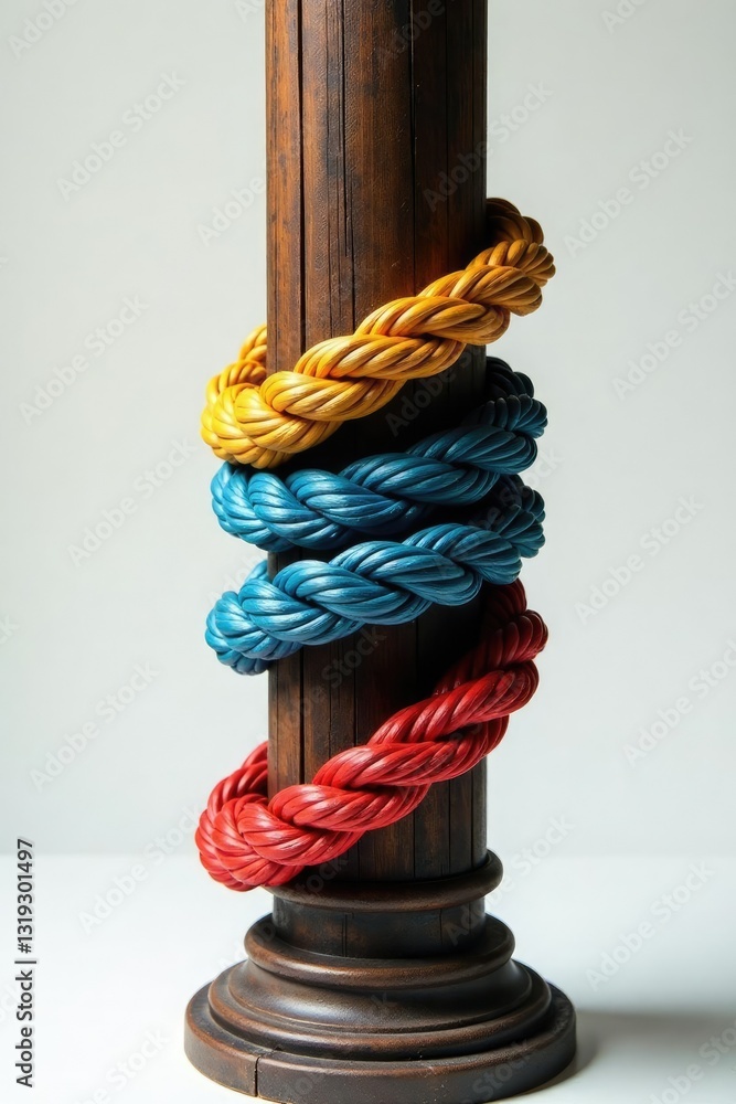 Wire Rope Wrapped Around Rope Rope wrapped around a pillar with an unattached end, knotted rope ...