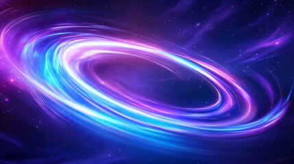Wall Mural - A stunning cosmic swirl captures the essence of the galaxy. Bright colors of blue and purple blend seamlessly, creating an ethereal view of the universe. Stars twinkle in the background