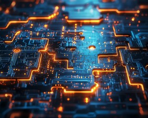 Wall Mural - puzzle pieces with detailed digital circuits, representing the interconnected and complex systems of