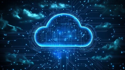 Fototapete - Secure cloud computing visual with a cloud symbol over a chip
