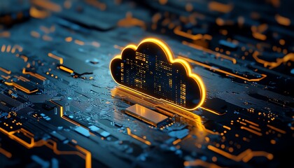Fototapete - A cloud symbol placed over a stylized chip