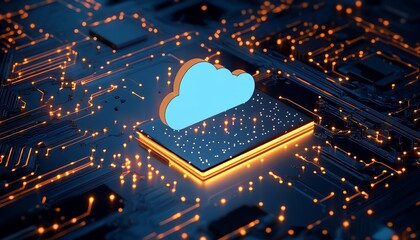Fototapete - A cloud symbol placed over a stylized chip