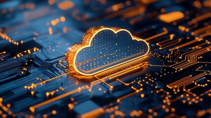 Fototapete - Cloud symbol above a stylized chip representing the concept of secure cloud computing