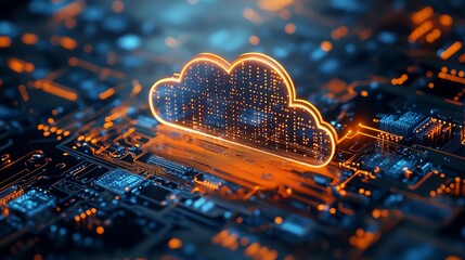 Fototapete - Cloud symbol above a stylized chip representing the concept of secure cloud computing