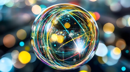 Wall Mural - Colorful Abstract Bubble with Dynamic Light Reflections and Bokeh Effect in a Night Setting
