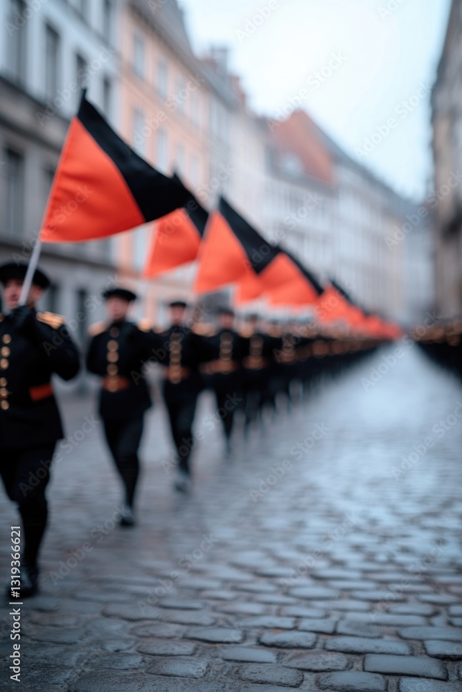 Vintage Military Parade Commemorating Ve Day With Soldiers In Period