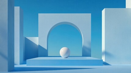 Aufkleber - A blue and white room with a white ball in the middle