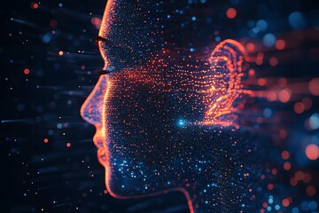 Wall Mural - a digital artwork of a human face composed of dots