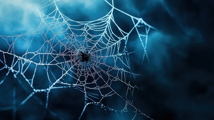 This stunning close-up image features a spider web generously covered in dew droplets, highlighting the intricate details and beauty found in natural elements.