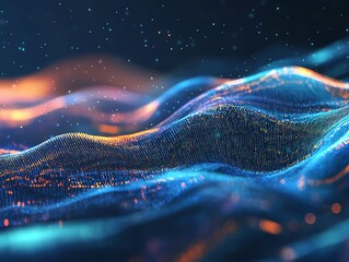 Digital code flowing over a blue background, symbolizing data or cybersecurity The concept of digital technology Generative AI