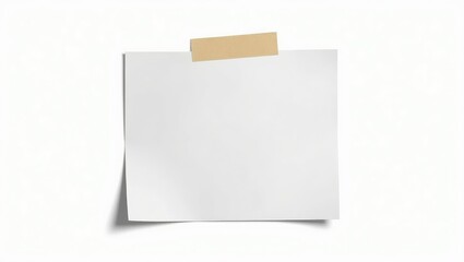 blank photo frame with gentle shadows and tape set against a white paper background as a template fo