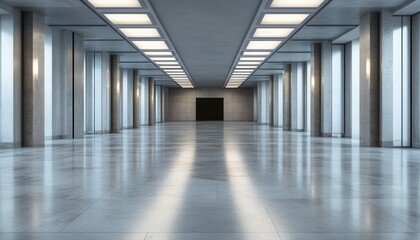 Poster - A large, empty room with a black door in the middle