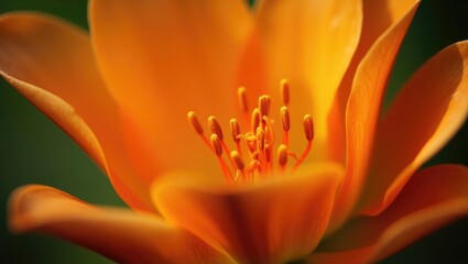 Wall Mural - An intimate macrophotography image showcasing the intricate details of a flower, with a selective soft focus on its vibrant petals and detailed center.