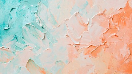 Wall Mural - Vibrant Strokes: An abstract artwork showcasing textured brushstrokes of orange and turquoise paint. The colors blend seamlessly creating a sense of depth and movement.