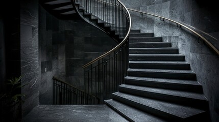 Poster - Interior view of elegant minimalist spiral staircase in modern home architectural photography