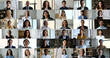 © fizkes - Lot of young and old people look at camera stacked together in collage view. Head shot portrait businesspeople, students staring at cam, posing indoors using video call application for communication