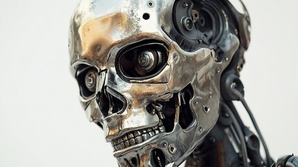 Wall Mural - metallic robot skull: a close-up look at futuristic technology