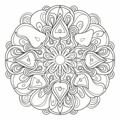  Black and white mandala vector isolated on white.Dahlia flower mandala.