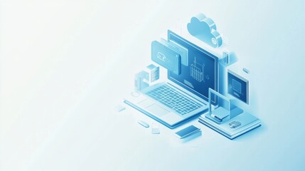 Aufkleber - Isometric icon showcasing computers, laptops, and technology equipment for cloud storage and tech repair services