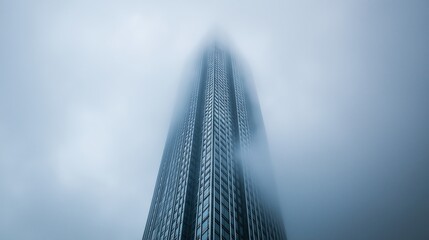 Poster - A fog-covered skyscraper disappearing into the clouds