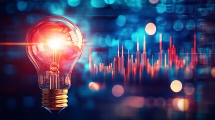 Aufkleber - Glowing light bulb, business graph background, innovation concept, stock photo