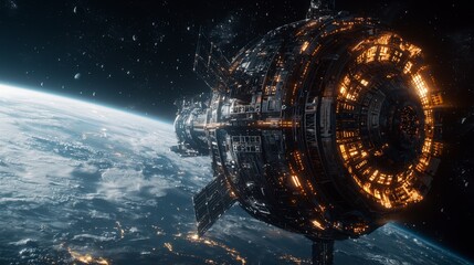 Poster - Futuristic space station orbiting distant planet sci-fi landscape digital art cosmic view exploration concept