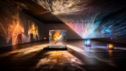 Fototapete - Geometric art installation contemporary gallery light projections urban space interior design modern aesthetics