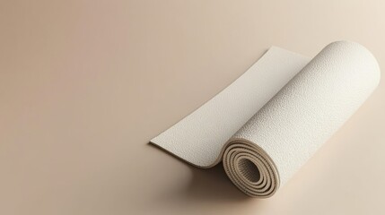 Poster - Minimalistic yoga mat resting diagonally on a soft light background enhances tranquility and invites mindfulness practices in a serene environment