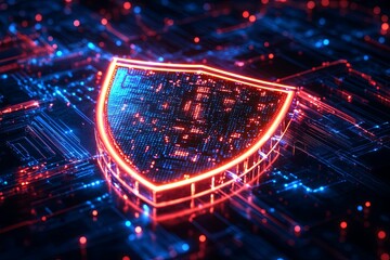 Wall Mural - a glowing shield symbolizes electronic data protection and security