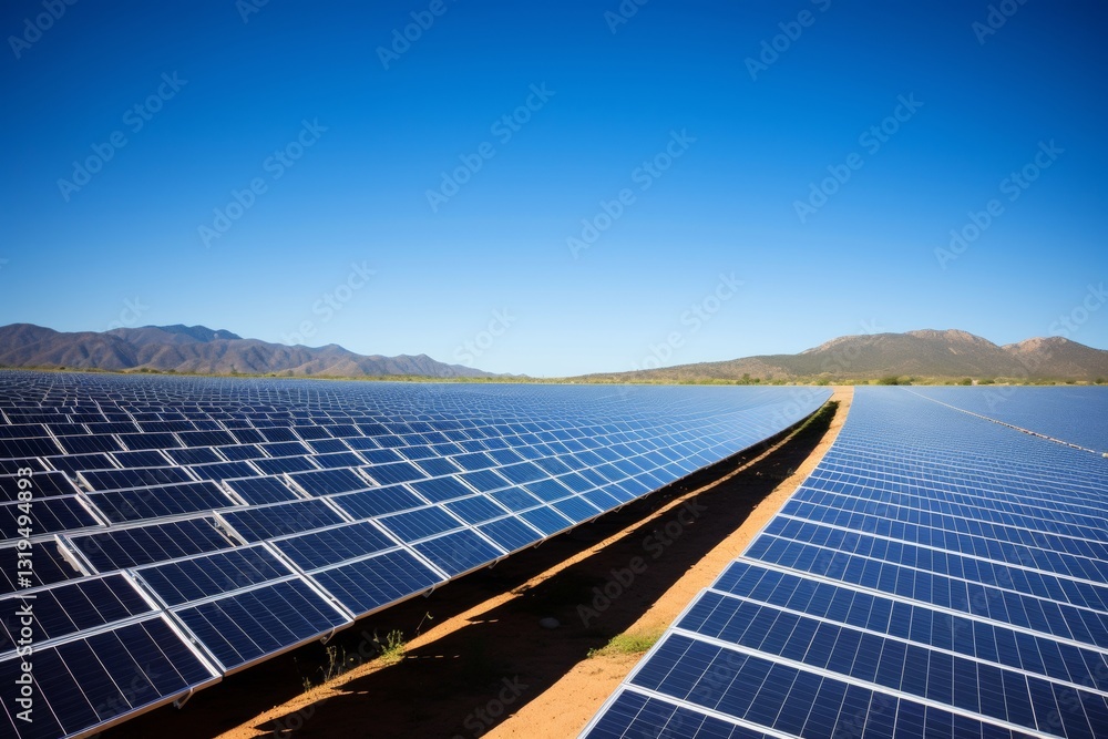 Expansive solar panel farm under clear sky showcasing renewable energy ...